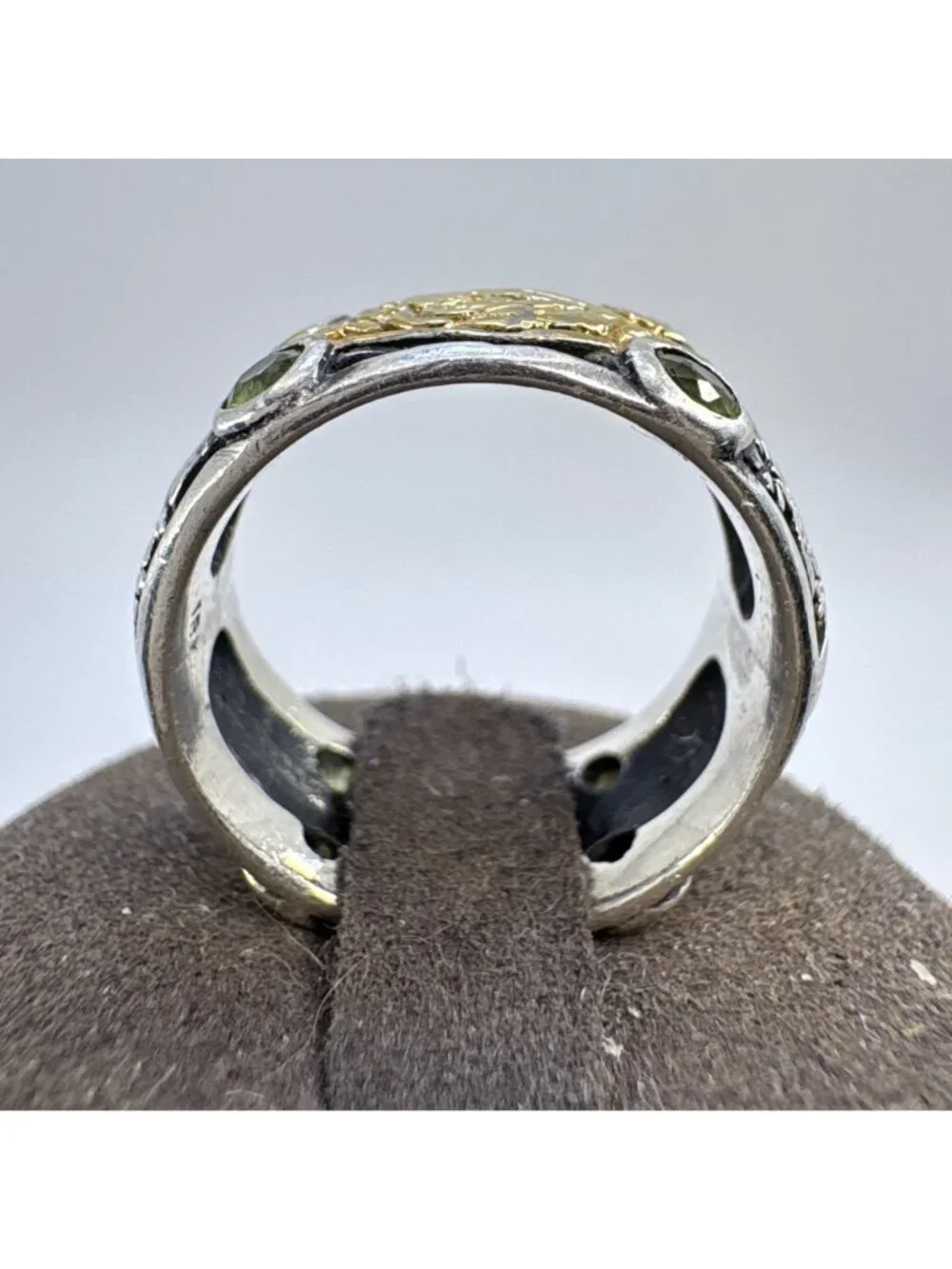 Peridot Band Dogwood Flower Branch Design Ring 18k & Sterling Silver SZ 8